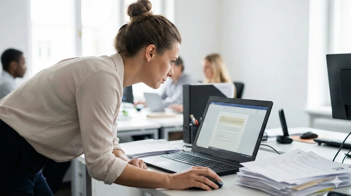 Recruiter working at laptop reviewing applications